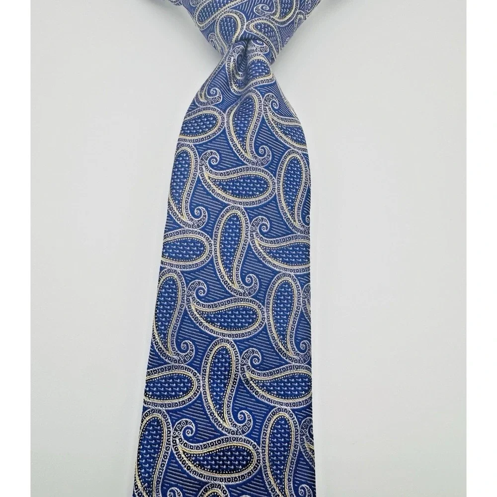 Paul‎ Frederick Silk Tie Men Navy 60Lx3W Paisley Jacquard Designer